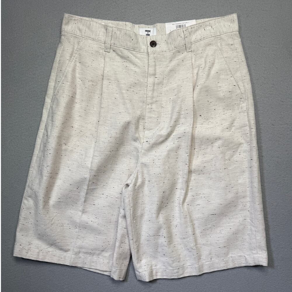 Mode of One Men's Oversized Speckled Textured Shorts, Ecru Donegal 34 $60